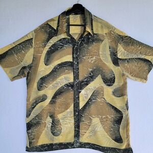 Prestige Linea Noeva Mens 2XL Yellow Abstract Graphic Rayon Button Down Shirt